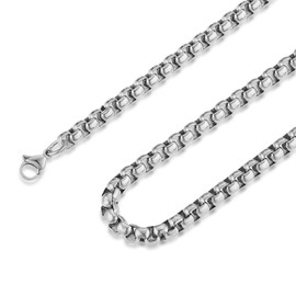 HZMAN 3mm Rolo Chain for Men Women Silver Stainless Steel Men's Chain Necklace Round Box Link Chain Necklace 16-30 Inch (18in)