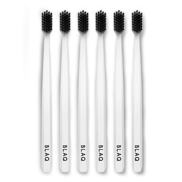 BLAQ Charcoal Toothbrush with Charcoal Infused Bristles, Pack of 6, Designed to Help Prevent Tartar Build Up