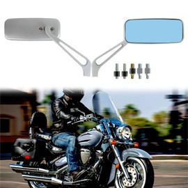 Devilmotor Black Rectangle Motorcycle Bobber Mirrors for Cruiser Chopper with Smoke Blue 8mm-10mm (Silver)