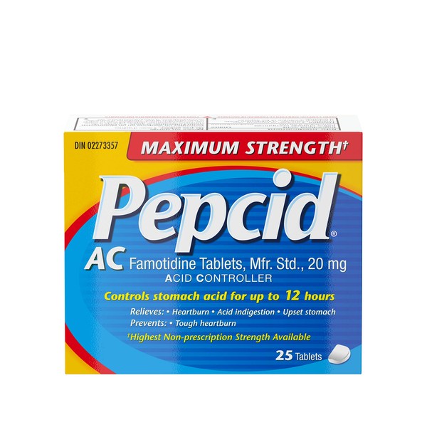 Pepcid Acid Controller, Maximum Strength Tablets, Acid Reducer for Heartburn, Acid Reflux and Upset Stomach Relief, 25 Tablets