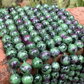 ABCGEMS Tanzania Darkest Ruby in Zoisite Beads - AAA (Occasional Red Ruby Inclusions & Intense Green Zoisite) Healing Energy DIY Jewelry Making Smooth Round 8mm