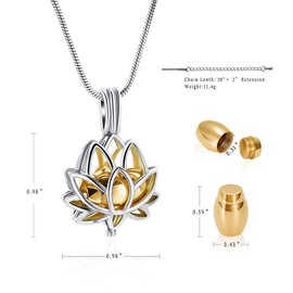 Cremation Jewellery for Ash Pendants - Lotus Urn Necklace with Mini Keepsake Urn Memorial Ash Jewellery for Women Men Jewellery Anniversary, Stainless Steel, No Gemstone