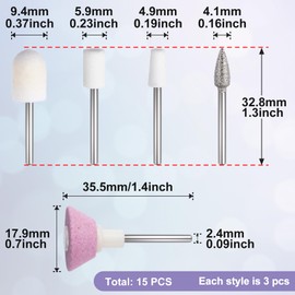 ANCIRS 15 Pcs Nail File Replacement Head Refills Set, Nail Drill Bits for Finishing Salon Electronic Manicure, Nail Manicure Pedicure Tools (5 Styles)