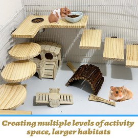 Niwaes 8 Pcs Wooden Hamster Cage Platform Set Wood Juvenile Chinchilla Shelves, Squirrel L-Shape Corner Ledge with Hole Cooling Standing Board Rat Cage Accessories for Gerbil Small Animal Climbing