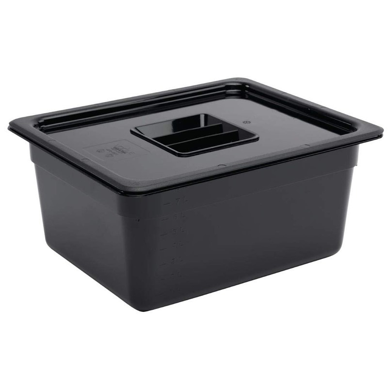 Vogue Polycarbonate 1/2 Gastronorm Container 150 mm Deep, Black, Capacity: