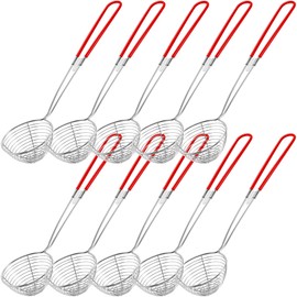 Hot Pot Strainer Scoops, Stainless Steel Hot Pot Strainer Spoons 2.5 inch Mini Mesh Skimmer Spoon Asian Strainer Ladle with Handle for Home (Red,10 Pieces)