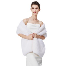 BEAUTELICATE Women's Faux Fur Stole Scarf Warp Bridal Jacket Faux Fur Bridal Scarf Bridal Stole for Bride Evening Dress Winter Wedding Festive, Made from white