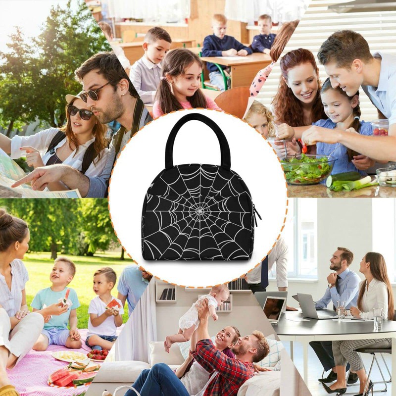 Goth Spider Web Lunch Bag for Women Men Reusable Insulated