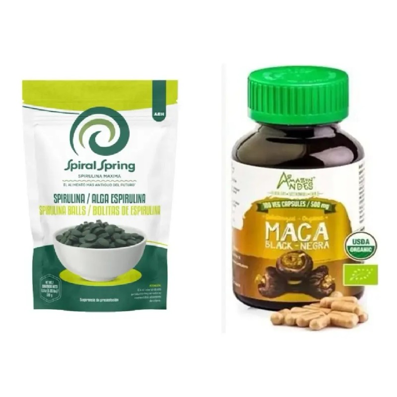 Alga Epirulina 500 Tableta + Maca Negra Organic 100 Capsulas