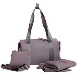 BUNSO Baby Diaper Bag Tote - Premium Neoprene Baby Bag for Mom with Portable Changing Pad & Pouch - Lightweight and Water-Resistant Diaper Tote - 12 x 7 x 8 Inches - Mauve