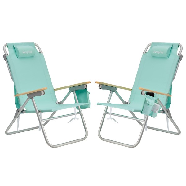SUNNYFEEL High Back Folding Beach Chair, Tall Beach Chair with