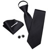 YOHOWA Black Zipper Ties for Men Solid Pre-Tied Tie with