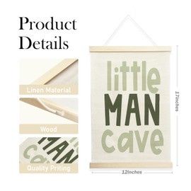 NQDWX Little Man Cave Banner Boys Room Wall Decor,Canvas Hanging Flag Poster Hanger Frame For Bedroom Playroom Kids Room Nursery 12x17 Inches.(034)