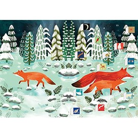 Cub's First Christmas Advent Card - PLAYFUL FOXES Roger La Borde Die-cut windows Gold Foil 170 x 120mm
