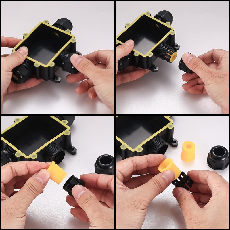 IP68 Waterproof Junction Box, 3-Way External Cable Glands Wire Connectors