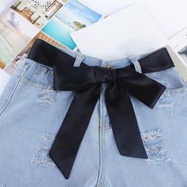 Tangseajiao Black Satin Ribbon Belt Long Sash Belt Wedding Dress Belt Bridal Waist Belt Robe Belt Replacement Special Occasion Accessories for Women Girls Women's Belts