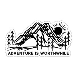 Adventure is Worthwhile Sticker, Vinyl Waterproof Adventure Mountain Outdoor Camping Hiking Sticker for Laptop Water Bottle Tumbler