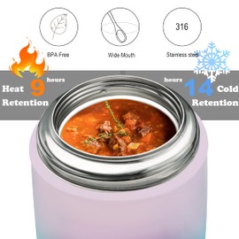 CocoMeiwei Soup Thermo for Hot Food & Drinks, Thermo Lunch Box for Kids, 17oz Vacuum Insulated Food Container with Spoon&&Drawstring Bag, Soup Therm for Adults, Pink&Green