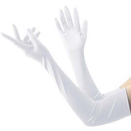 Kzikbxh White Gloves Costume,Long Opera Gloves,Satin Elbow Length Glove for Bridgerton Regency Princess Old Hollywood Dress for Women,Formal Silk Glove for Wedding Tea Party Halloween Cosplay Parties