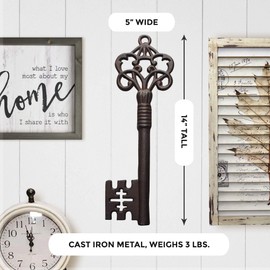 Wallcharmers Large Cast Iron Skeleton Key Wall Decor - Gold Vintage Style, Rustic Bronze