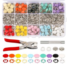 K Kwokker 804Pcs Grommets Snap Fasteners Kit 9.5mm 10 Colors Leather Rivets Buttons Metal Press Studs Environmentally Prong Ring Button for Children's Bodysuit, Romper, Clothing, Bib, Crafting Sewing