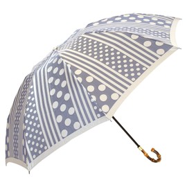 Makita Shoten Co., Ltd. 13660206 Women's Folding Mini Kirie Dots and Stripes (Navy) Luxury Koshu Woven Umbrella, Made in Japan