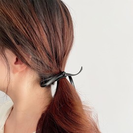 ebullient Hair Elastic Hair Clip, 4-piece Set, Hair Accessories, Stylish, Simple, Black, Non-Traced, High Elasticity, Women's, Adults, Rubber, Restored, PU, Bowknot, Hair Ornament, High Elasticity,