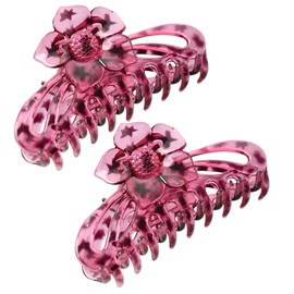 Floral Hair Claw Clips, LargeFlower Design, 2-Pack (wine red with stars)