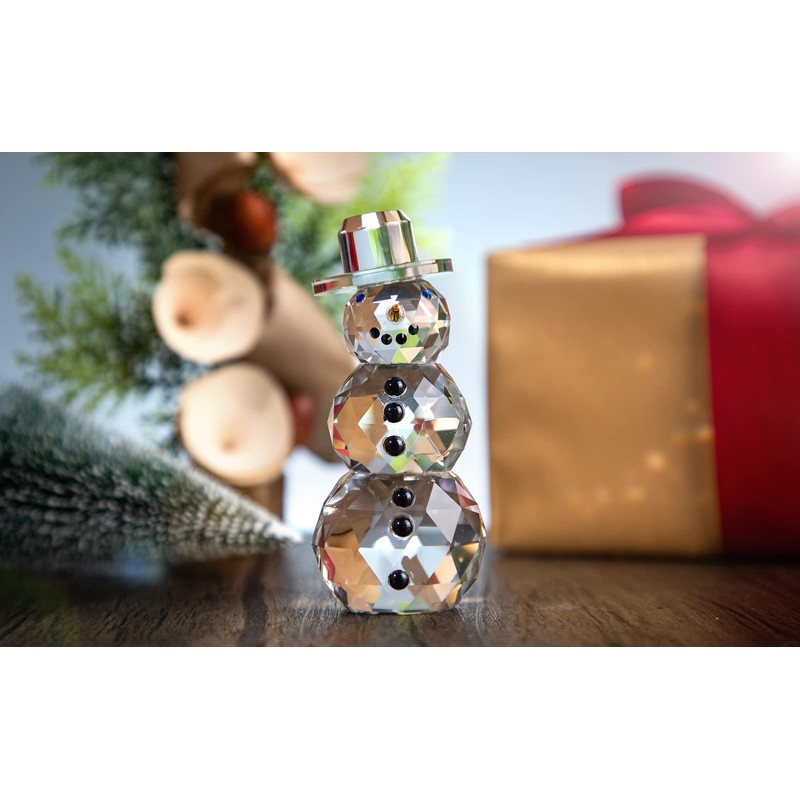 HDCRYSTALGIFTS Crystal Snowman Figurines Collectibles with Hat, Table Decor Paperweight