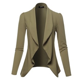 SSOULM Women's Long Sleeve Classic Draped Open Front Lightweight Blazer Olive L