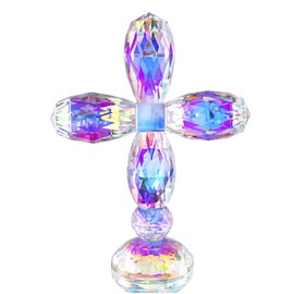 QFkris 7" Crystal Cross Standing, Decorative Glass Crosses for Table Shelf Tabletop & Home Decor for Women
