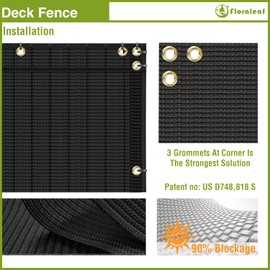 FLORALEAF 3' x 85' Balcony Screen Privacy Fence Cover UV Protection Shield for Deck Patio Backyard Outdoor Pool Porch Railing with Zip Ties, Black