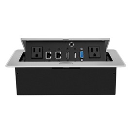 Table Pop up Power Strip Date Hub Connection Box with Outlet Network HDMI for Office Desk（Silver）