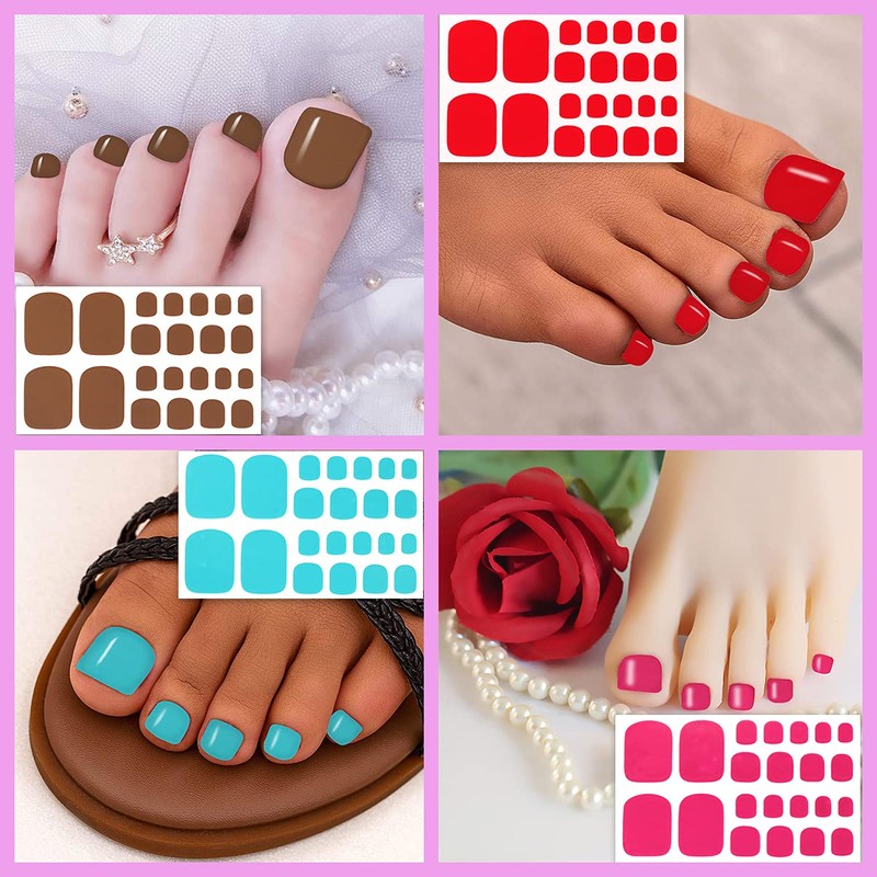 SILPECWEE 20 Sheets Adhesive Nail Polish Strips for Toes Solid