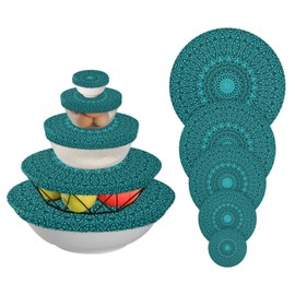 Teal Mandala Bowl Covers Reusable 5 Pieces Cloth Bowl Covers Food Bowl Covers Washable Elastic Food Storage Covers Cotton for Food Fruits Leftover