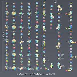 8 String Blingbling Rainbow Under The Sea Streamer Party Banner Decoration Kids Mermaid Birthday Decor Shell Coral Ocean Theme Baby Shower Garlands Photograph Backdrop Party Supplies
