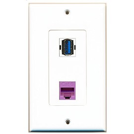 RiteAV 1 Port Cat6 Ethernet Purple 1 Port USB 3 A-A Wall Plate Oversized Jumbo MIDI