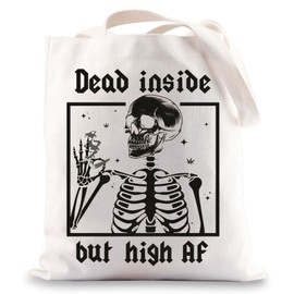 JNIAP Weed Stoner Tote Bag Weed Lover Gift Skeleton Stoner Gifts Dead Inside But High AF Shoulder Bag, Dead Inside Tb, Large