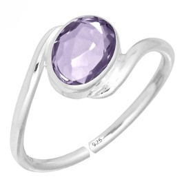 Jeweloporium 925 Silver Ring for Women Adjustable Size J to R 1/2 Lavendar June Birthstone Alexandrite Quatz Gemstone Vintage Small Silver Ring Easter Gift Solitaire Jewellery