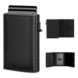 Wallet for Men-RFID Blocking Pop Up Card Holder, Slim Metal Case, Magnetic Closure, 9-14 Card Capacity, ID Window, Cash Slot, Anti-Theft Protection, Minimalist Carbon Fiber Style
