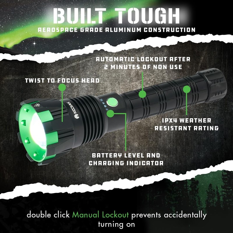 LitezAll 25478 Kodiak Kolossus 15000 Lumen Rechargeable Tactical Flashlight