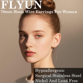 FLYUN 70mm 18k Gold Plated Hoop Earrings For Women-Silver Big Large Thin Lightweight Wire Threader Loop Drop Dangle Hoop Earrings For Women-Hypoallergenic Fashion Circle Minimalist Jewerly(ROSEGOLD)