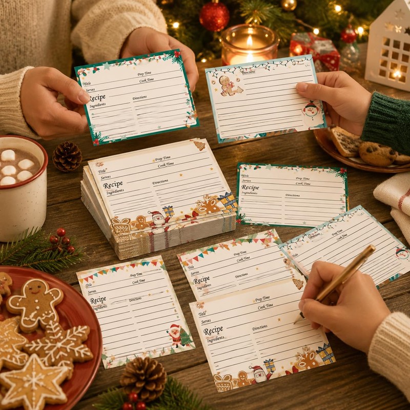60 Pack Christmas Recipe Cards 4x6 Inch Double Sided Holiday