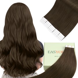 Easyouth Tape in Hair Extensions Human Hair Dark Brown 20Inch Tape in Real Hair Extensions Brown Tape ins Brown Natural Texture Hair Extensions Real Human Hair Tapes in Darkest Brown 20pcs 50g