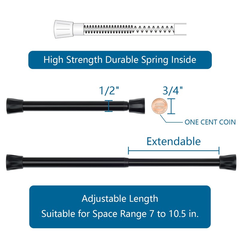 TYRON Small Tension Curtain Rod Adjustable 7 to 10.5 Inch,