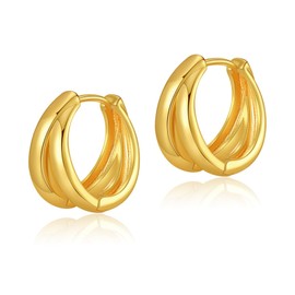 SEPTBIEN 18ct Gold Plated Chunky Geometric Knot Hoop Huggie Earrings for Women Statement Studs with Drop Dangle Earring (Double)