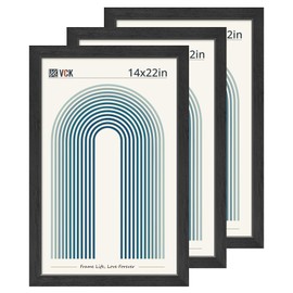 VCK 14x22 Picture Frame Set of 3, Black Wood Poster Frame with Exclusive Wood Grain, Home & Studio & Gallery Frame, Wall Hanging