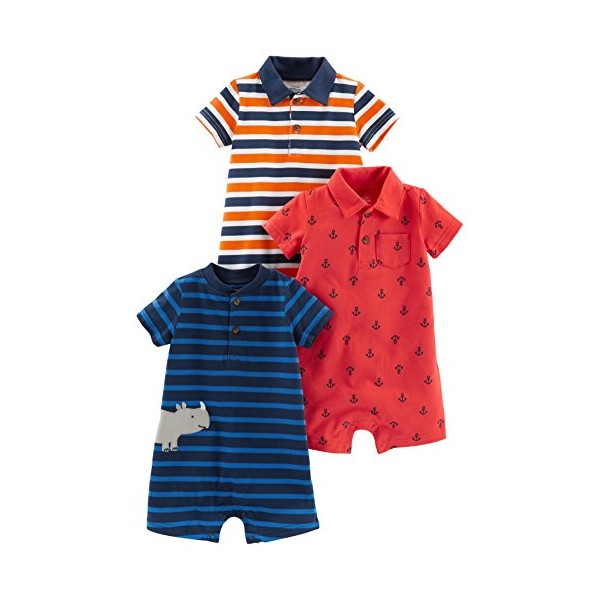 Simple Joys by Carter's Baby Boys' 3-Pack Rompers, Orange Blue