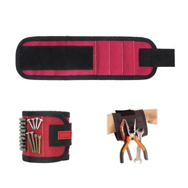 Yosugar Gifts for Men, Magnetic Bracelet Set for Craftsmen, Adjustable Made of Velcro, Practical Funny Gifts for Men (Black/Red, 3 Rows with 9 Magnets)