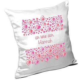 Name Hannah and Motif with Pink Hearts Cushion Valentine's Day – Name Cushion – Cushion Cuddle Pillow